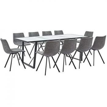 vidaXL Juego de Comedor 11 Piezas Cuero Sintético Mobiliario Decoración Interior Casa Hogar Robusto Duradero Resistente Funcional Práctico Útil Gris