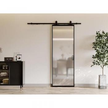 Puerta Corredera con Sistema en Applique - Aluminio y Cristal Templado Esmerilado - Altura 205 cm x Ancho 83 cm - LINCI II