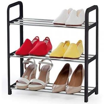 ArtMoon Jasper Zapatero de 3 Pisos, Organizador de Calzados para Espacios Pequeños, Estantería para Almacenar hasta 6 Pares, Estantes de Barras de Metal y Marco Plástico Negro