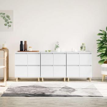 Aparadores 3 uds madera contrachapada 60x35x70 cm Mueble de Almacenaje de Salón, Buffet para salón, Armario Auxiliar, Armario de Almacenamiento en color blanco