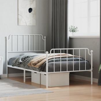White Metal Bed Frame with Headboard and Footboard 100x200 cm