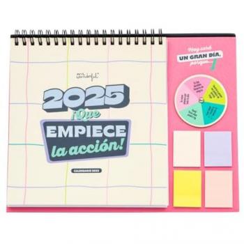 Calendario de Sobremesa con Ruleta 2025 Mr. Wonderful - Incluye 2 Blocs de Notas Adhesivas y 4 Hojas de Pegatinas: ¡Que Empiece la Acción!