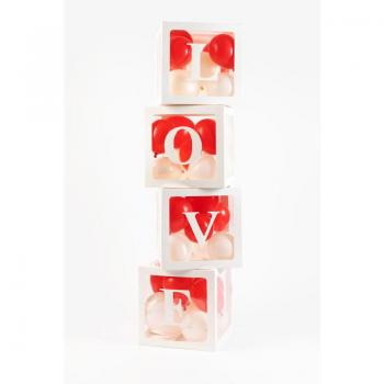 Pack 4 Cajas Decorativas con Pegatinas LOVE y BABY para Llenar con Globos