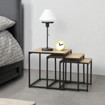 Set de 3 Mesas Auxiliares Ringsaker en Acero y MDF - Color Roble y Negro