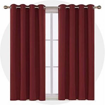 Cortina Dormitorio con Aislamiento Térmico Tela Lisa Gruesa Color Liso Decoración Hogar con Anillo Superior 2 Piezas 132 x 114 cm Rojo Oscuro