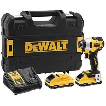 DEWALT DCF809L2T-QW DCF809L2T-QW-Atornillador Impacto sin escobillas XR 18V 1/4 190Nm con 2 baterías Li-Ion 3,0Ah con maletín TSTAK, 18 V