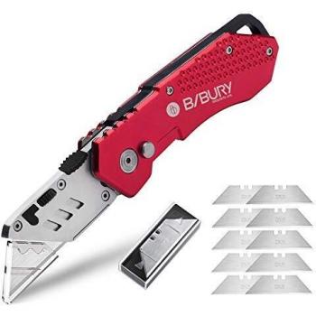 Bibury Cuchillos utilitarios, cuchillo plegable portátil, versión actualizada Cúter, con 10 cuchillas de acero inoxidable SK5, cortador de alfombra de papel retráctil