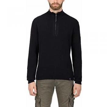 Timezone Waffle Knit Troyer suéter, Negro