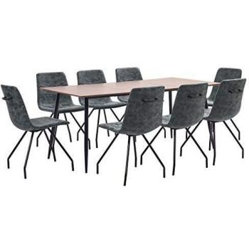 vidaXL Juego de Comedor 9 Piezas Cuero Sintético Mobiliario Decoración Interior Casa Hogar Robusto Duradero Resistente Funcional Práctico Útil Negro