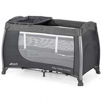 Hauck Cuna de Viaje Play N Relax Center, de Nacimiento hasta 15 kg, 120 x 60 cm, Doble Altura, Cambiador, Ruedas, Bolso de Red, Entrada Lateral, Plegable, Bolsa de Transporte, Gris Melange