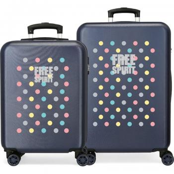 Movom Juego de Maletas ABS Rígidas Free Dots Azul - Incluye maleta de cabina y maleta mediana, material ABS, capacidad total de 91L