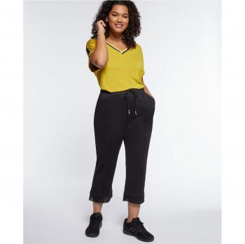 Pantalón recto de mujer cropped con cordón de ajuste y bajos de tul