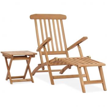 vidaXL Garden Deck Chair with Footrest and Table Solid Teak Wood