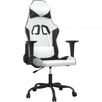 Silla Gaming de Cuero Sintético Blanco y Negro Vidaxl con Diseño Ergonómico, Reposabrazos Ajustables, Base Estable y Ruedas de 360 Grados