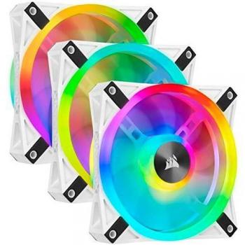 Corsair iCUE QL120 RGB, Ventilador LED RGB , 102 LED RGB Direccionables Individualmente, De Hasta 1500 RPM, Silencioso, Amortiguadores Antivibraciones, Paquete Triple con Lighting Node CORE , Blanco