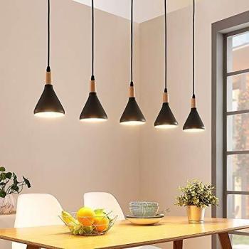 Lámpara colgante Arina de Lindby en negro, moderna, hecha de metal, para salón y comedor, con 5 luces E14