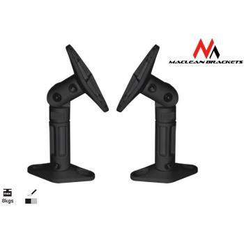 Soporte de altavoz Maclean MC-528, plástico negro, inclinable y ajustable en altura, incluye 2 unidades
