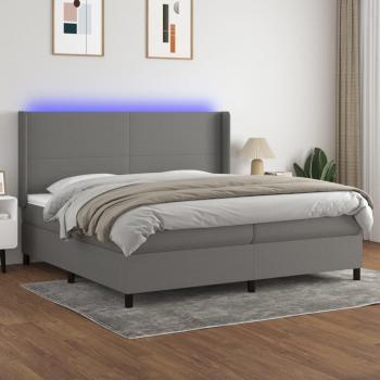 Cama box spring con colchón suave y luces LED, tela gris claro, 200x200 cm