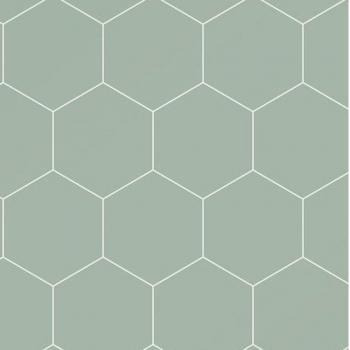 Papel pintado hexagonal verde grisáceo y blanco - 0,53 x 10,05 m