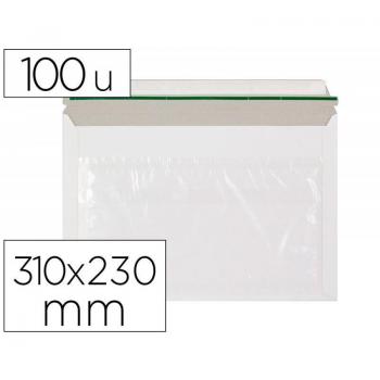 Sobre Autoadhesivo Q-Connect Portadocumentos 310x230 mm Ventana Transparente Paquete de 100 Unidades