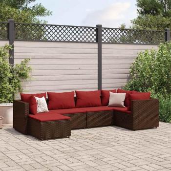 vidaXL 6 Piece Brown Poly Rattan Garden Lounge Set with Cushions