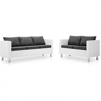 vidaXL Set de Sofás de 2 Piezas Cuero Sintético Blanco y Gris Claro Mobiliario