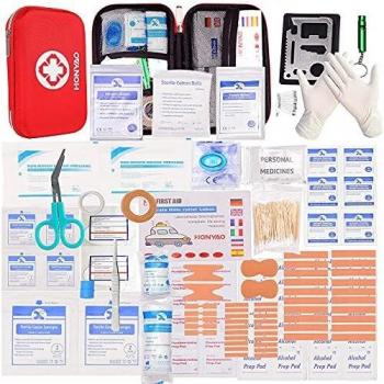 HONYAO Botiquín de Primeros Auxilios de 200 piezas, Mini Kit de Supervivencia Bolsa Médico de Emergencia Completo para Coche Barco El Hogar Lugar Trabajo Mochila y Acampar Senderismo Viaje