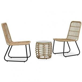 Adara Unique 3 Piece Bistro Set Poly Rattan Oak