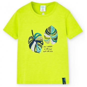 Camiseta de niña Boboli 458029 VERDE con diseño de flores y detalle en cuello