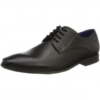 Bugatti Men's Black Leather Derby Dress Shoes with Block Heel, Size 43