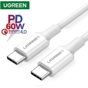 Cable UGREEN USB-C a USB-C de 1 metro, carga rápida 3A/60W, soporte PD3.0/QC3.0, transferencia de datos 480Mbps, color blanco