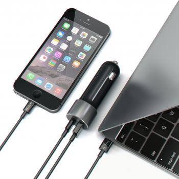P-OK5H Satechi Cargador para Coche de 48W con salidas USB A Estándar y Tipo C de Satechi para Apple Macbook 12 Inch, LG G5, Nexus 5X/6P, HTC 10 y más
