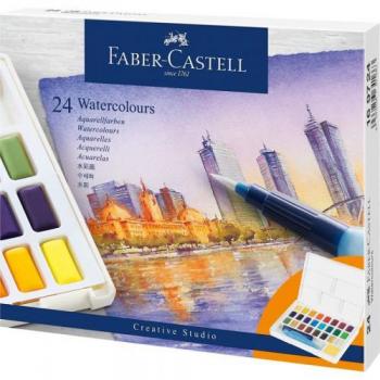Faber-Castell Creative Studio Acuarelas en Pastillas, Estuche de 24 Colores con Pincel