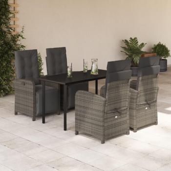 5 Piece Gray Poly Rattan Garden Dining Set with Cushions