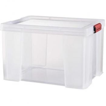 Bac de Almacenamiento Clip & Store 75 Litros - Transparente con Tapa Clipable, Apilable y Apto para Contacto Alimentario