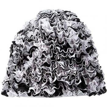 Gorro de Natación con Volantes Fashy Negro y Blanco para Damas