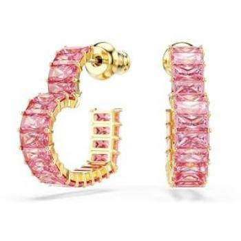 Swarovski Matrix Gold-Plated Heart-Shaped Pink Baguette Crystal Hoop Earrings