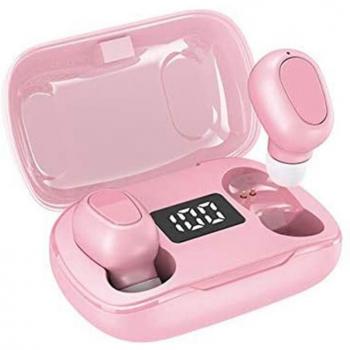 Auriculares Inalámbricos Bluetooth 5.0 TWS Estéreo Deportivos con Pantalla LED y Resistencia al Agua - Rosa