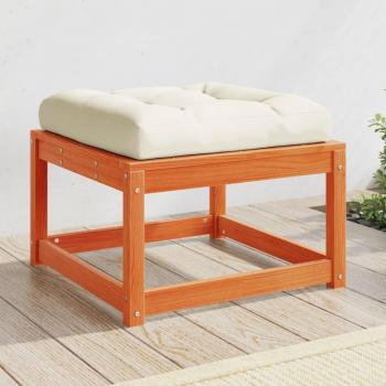 Reposapiés de jardín con cojín de madera maciza de pino en color marrón