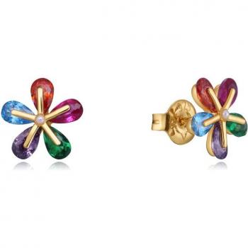Pendientes Elegant de plata de ley con baño de oro y cristales de colores