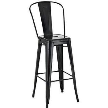 Taburete Industrial Aiden Negro con Respaldo y Reposapiés, 100% Metal, Estilo Clásico y Robusto