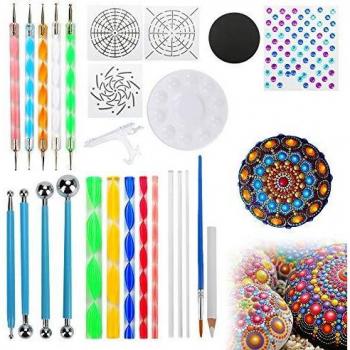 yideng 27 piezas de mandala que puntea las herramientas, rocas mandala pintura kit de la plantilla mandala mandala de la plantilla que puntea los cepillos bola del palpador bandeja de la pintura