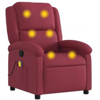 Sillón de masaje reclinable de tela color vino tinto vidaXL, con respaldo ajustable, reposabrazos, diseño ergonómico para relax y descanso, ideal para salón