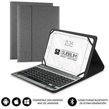 SUBBLIM KEYTAB Pro Bluetooth Grey Funda con Teclado para Tablet DE 10.1'' BATERÍA 420MAH