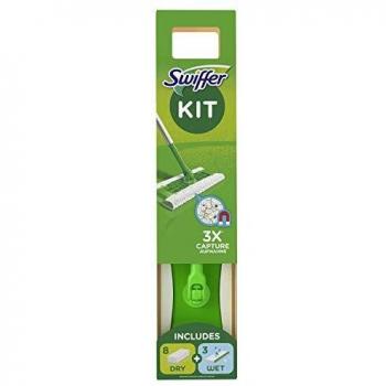 Swiffer Starter Kit 6 paquetes con escoba, 8 paños secos y 3 paños húmedos
