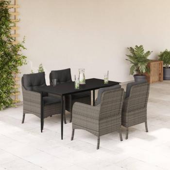 5 Piece Grey Poly Rattan Garden Dining Set with Cushions