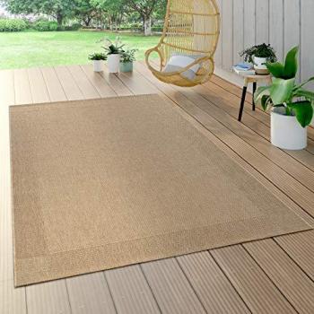 Alfombra Interior y Exterior Efecto Sisal Beige 120x170 cm, Tejido Liso, Diseño Natural