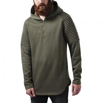 Olive Pleated Sleeves Terry Hoodie
