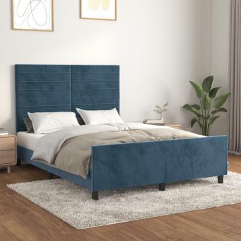 Cama solar de terciopelo azul oscuro 140x200 cm con cabecero JINLEFU vidaXL
