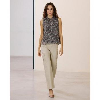 Pantalón Cargo de Mujer Extra Largo y Ancho de Cintura Alta Modelo 'TESSA' en Beige - Talla XS